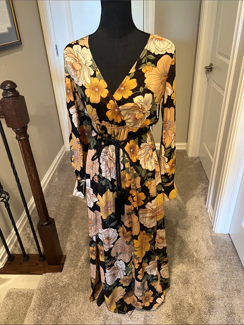 Forever 21 Black Floral Maxi Dress with Yellow and Cream Flowers